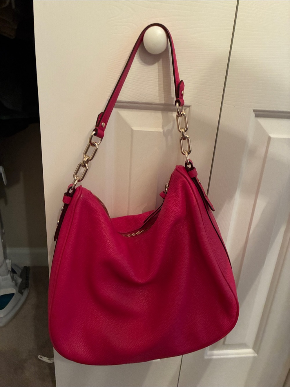 Kate Spade Hot Pink Leather Hobo Shoulder Bag with crossbody strap - Picture 2 of 8
